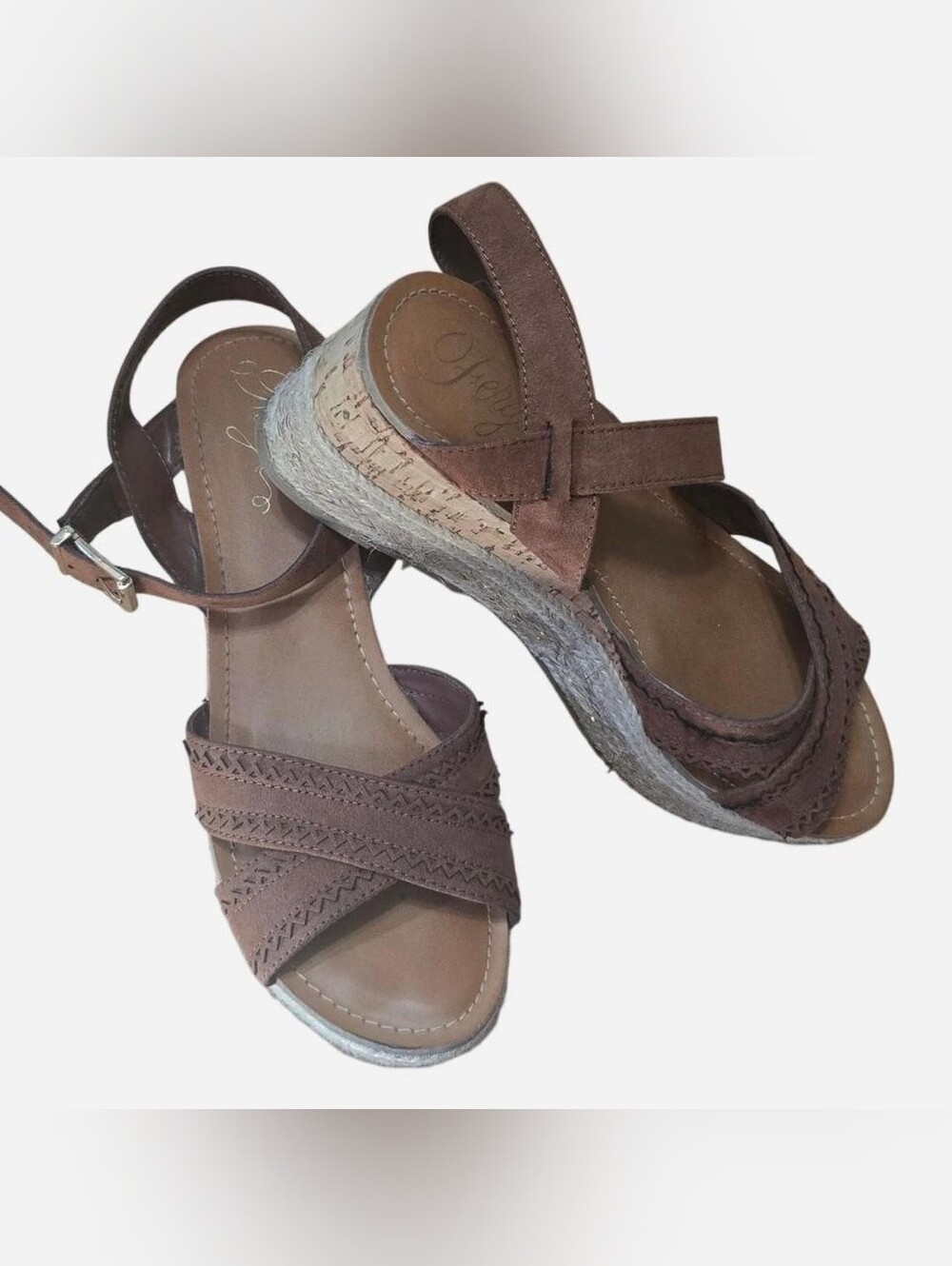 Fergie Brown Suede Espadrille Wedge Sandals